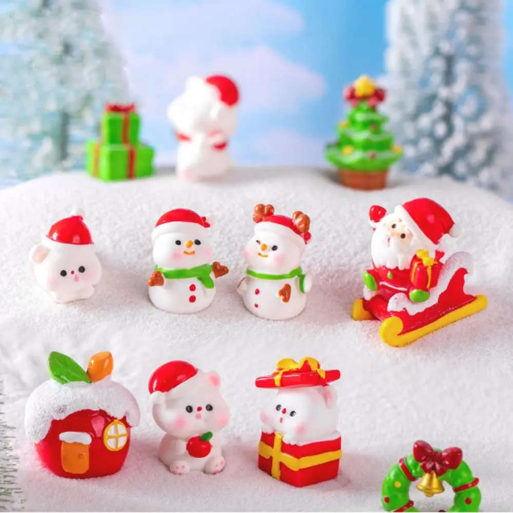 Mini Christmas Bear Figurines Resin Fairy Garden Miniature Snowman Knick-knacks Bonsai Decor Home Decorations