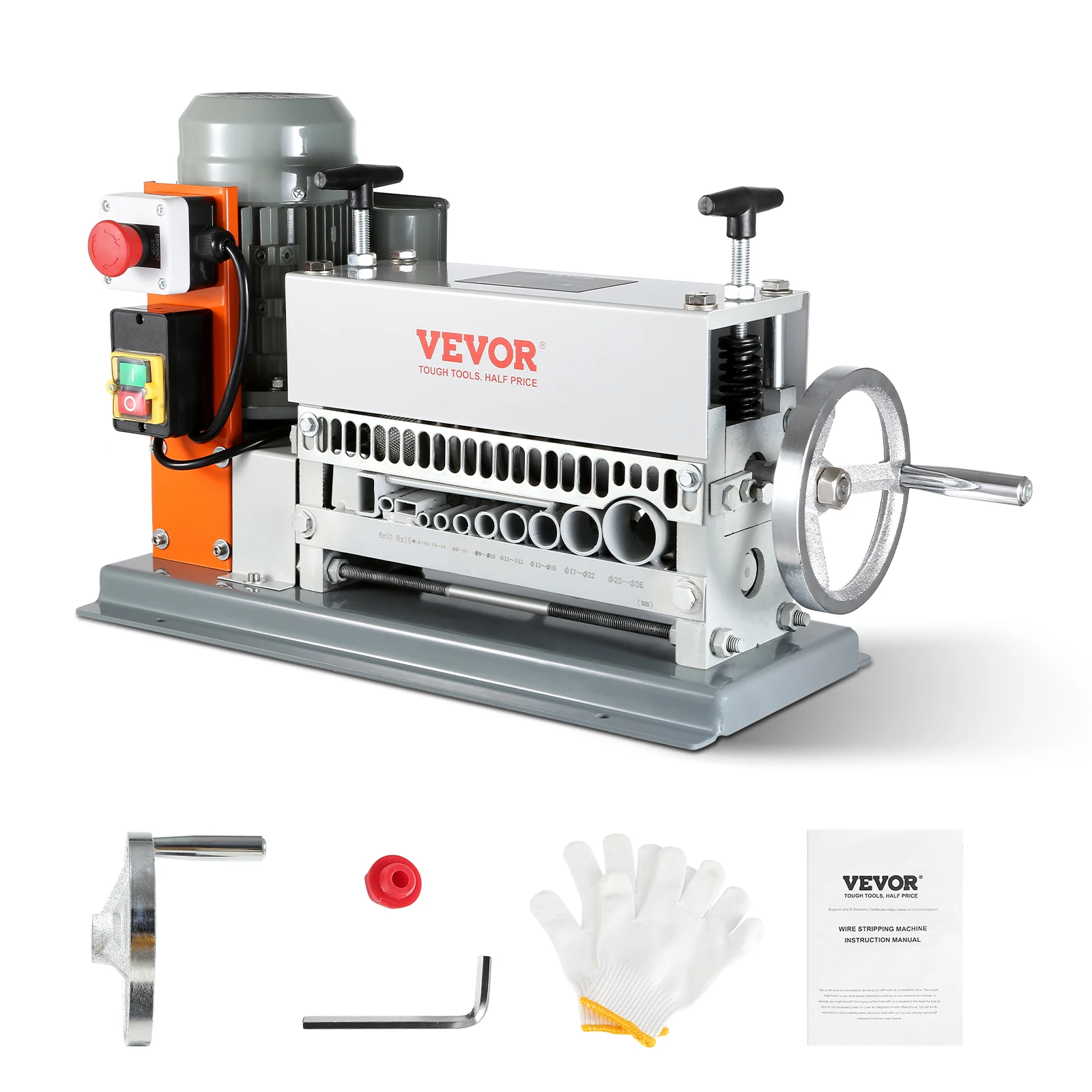 VEVOR Automatic Wire Stripping Machine, 0.06''-1.42'' Electric Motorized Cable Stripper, 370W, 88 ft/min,w/An Extra Manual Crank