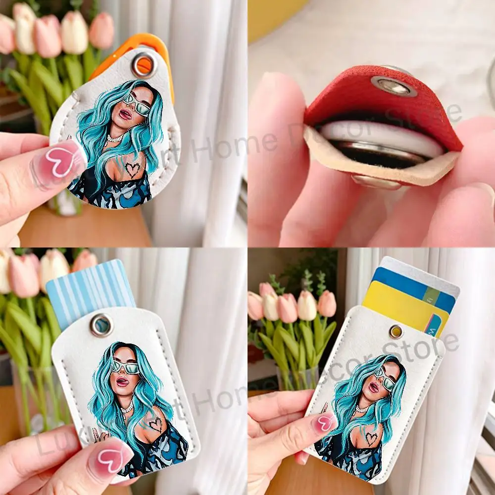 K-Karol G No Me Arrepiento de Sentir Tanto Premium PU Leather Card For Air Tag for Daily Use Holder Card Case with Metal