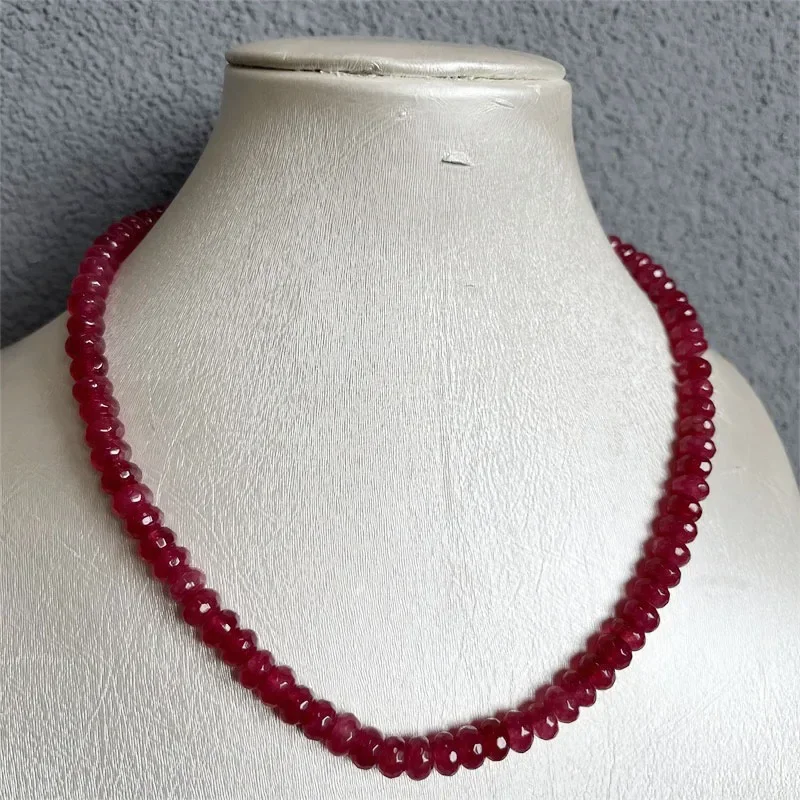 Rare 5*8MM Faceted Red Ruby Necklace Vintage Natural Stone Jewelry Noble Elegant Exquisite Beaded Chain Choker Collier