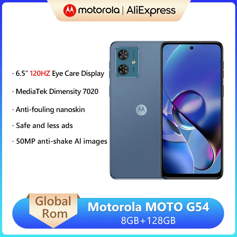 グローバルROMモトローラmoto g54 5gスマートフォンmediatek dimensity 7020プロセッサー6.5 "120hzディスプレイ50mpメインカメラ5000mahバッテリー