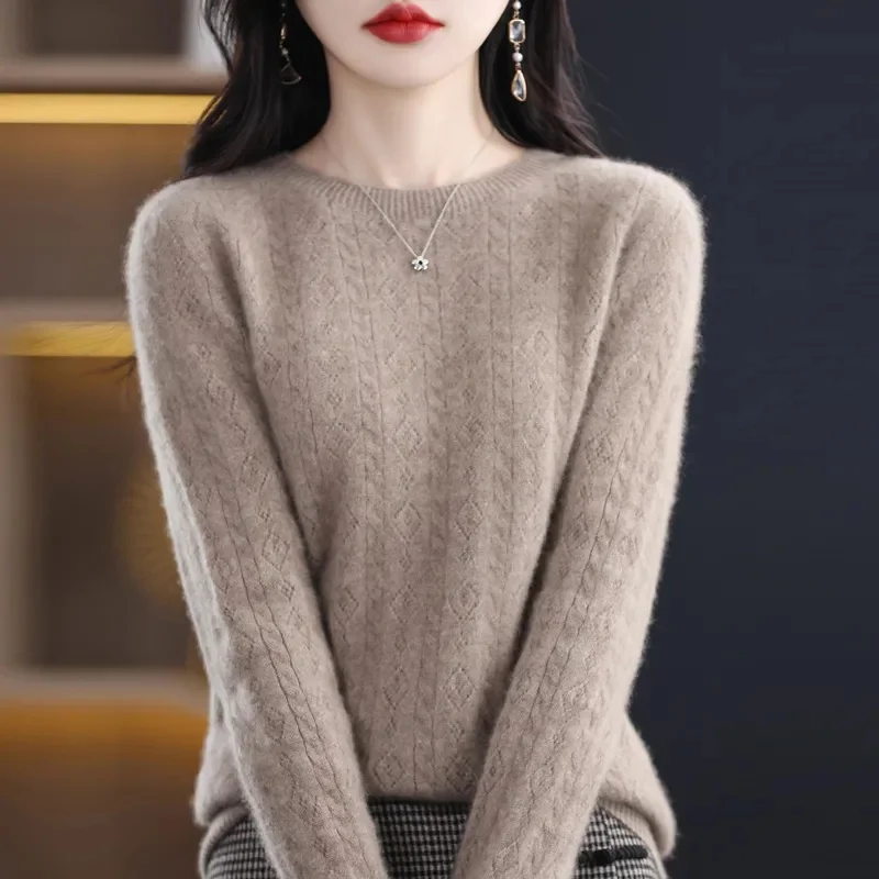 100% Merino Wool Cashmere Sweater Women Knitted Sweater O Neck Long Sleeve Pullovers Autumn Winter Clothing Warm Jumper Tops