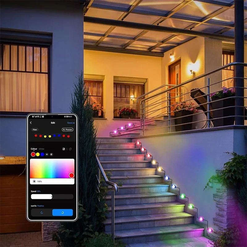 Guirnalda de aleros inteligente, luz LED con Bluetooth, luces permanentes para exteriores, temporizador de sincronización de música, cadena DIY IP65 resistente al agua para decoración del hogar y fiesta