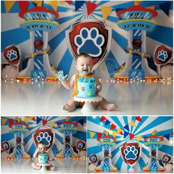 Children Birthday Cake Smash Photography Backdrop Cartoon Theme Dog Claw Photo Background Colorful Flag Photo Studio Props