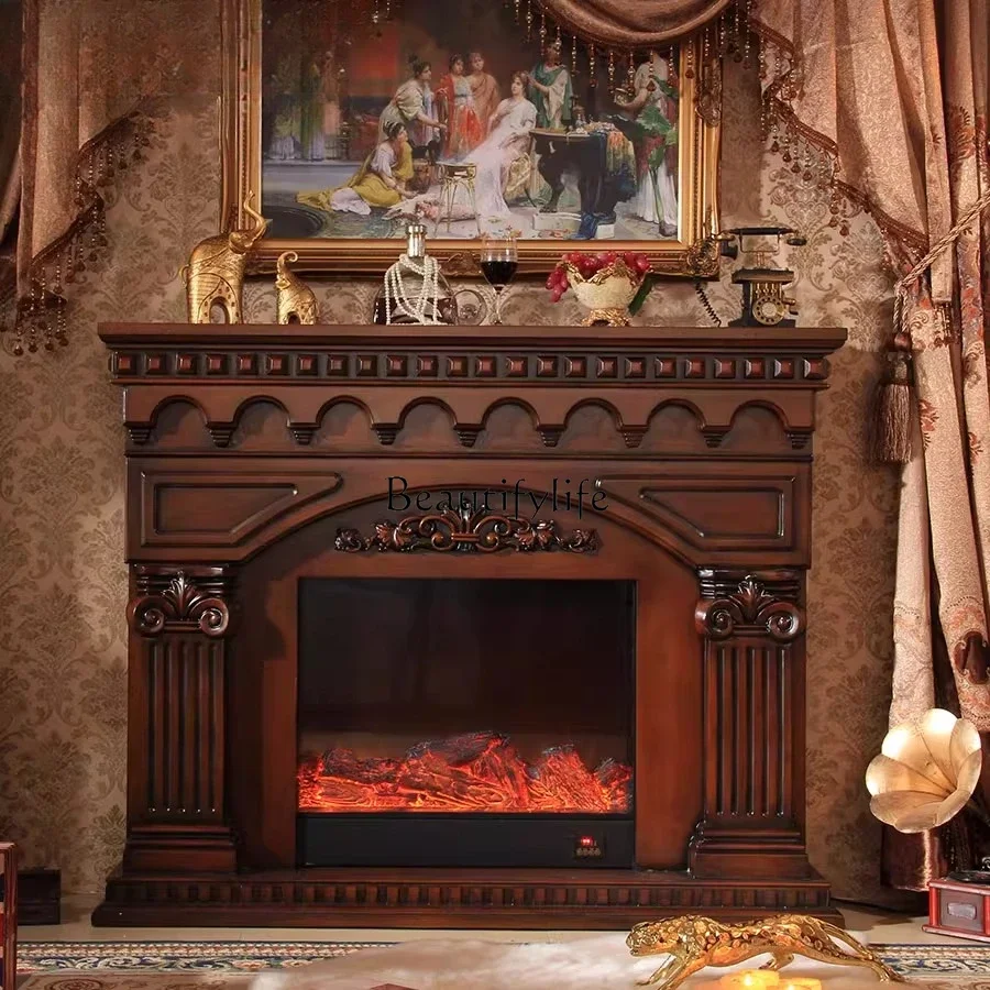 

01American dark fireplace decorative cabinet European simulation electronic heating household