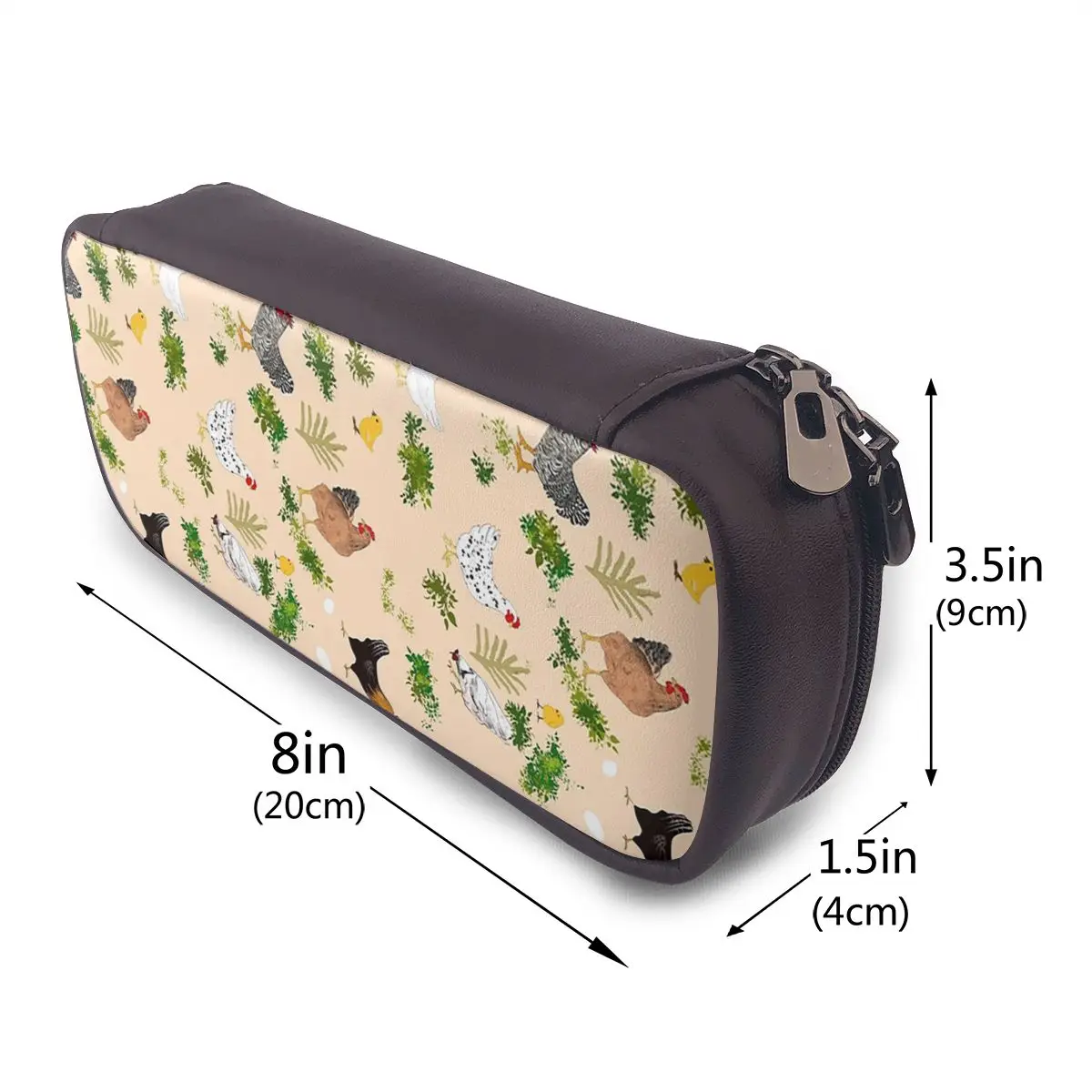Chicken hen chicks Pattern Leather Pencil Case Pencil Pouch Storage Stationery Supplies Large Storage Pen Box Pencil Bag for Kid view 3