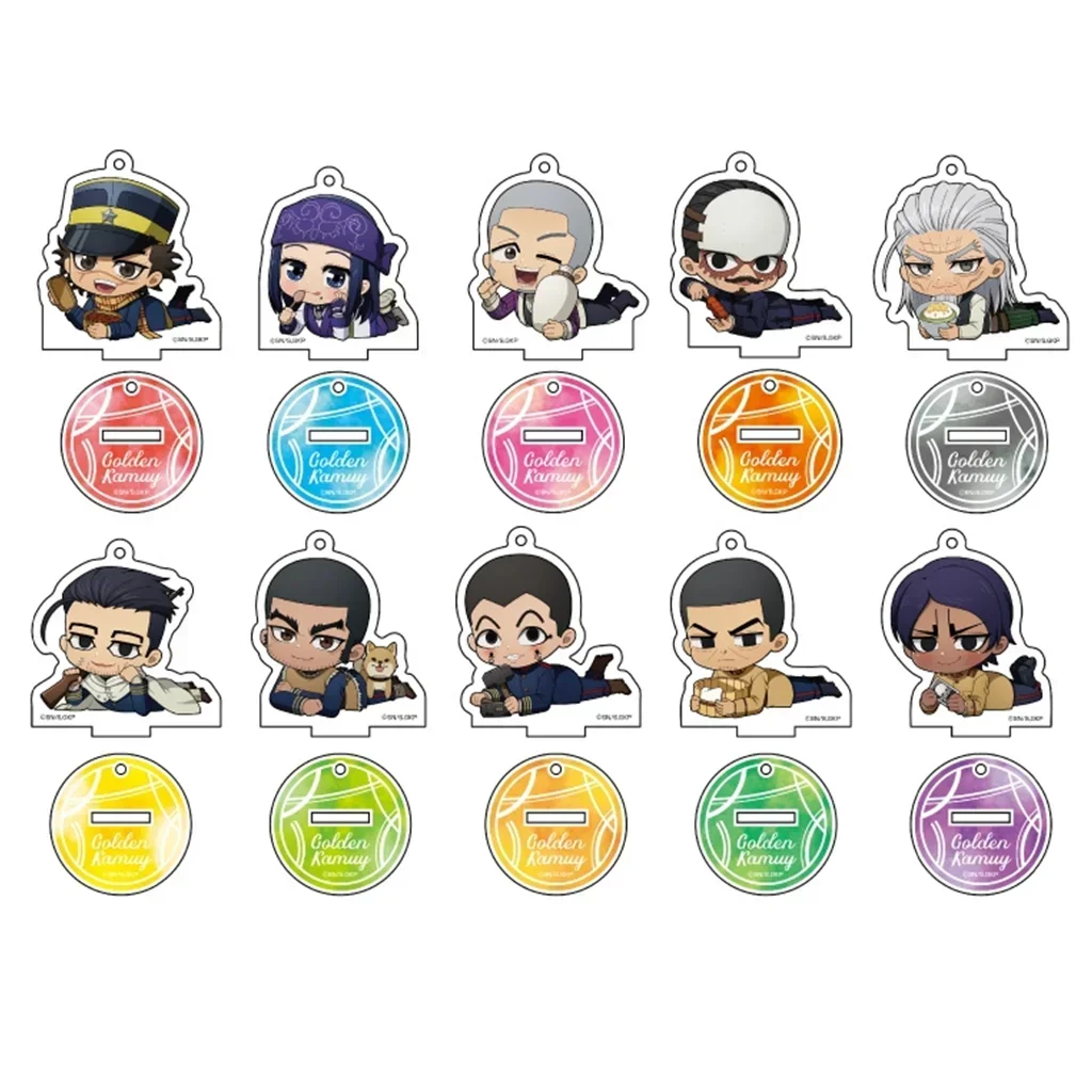 Anime Ogata Tsurumi Shiraishi Kochoube Sugimoto Genjiro Asirpa Mini Figure Doll Acrylic Keychain Keyring Cosplay Toy for Gift