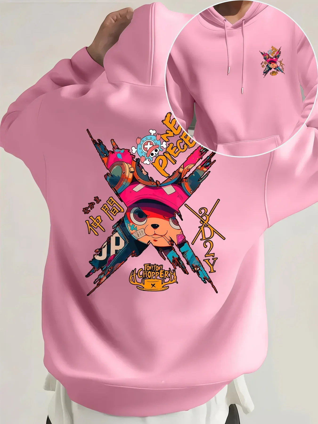One Piece Tony Tony Chopper Kapuzenpullover, Kapuzen-Sweatshirt mit Chopper-Grafik auf Vorder- und Rückseite, Anime-Manga-Fan-Freizeitpullover – Detail 3