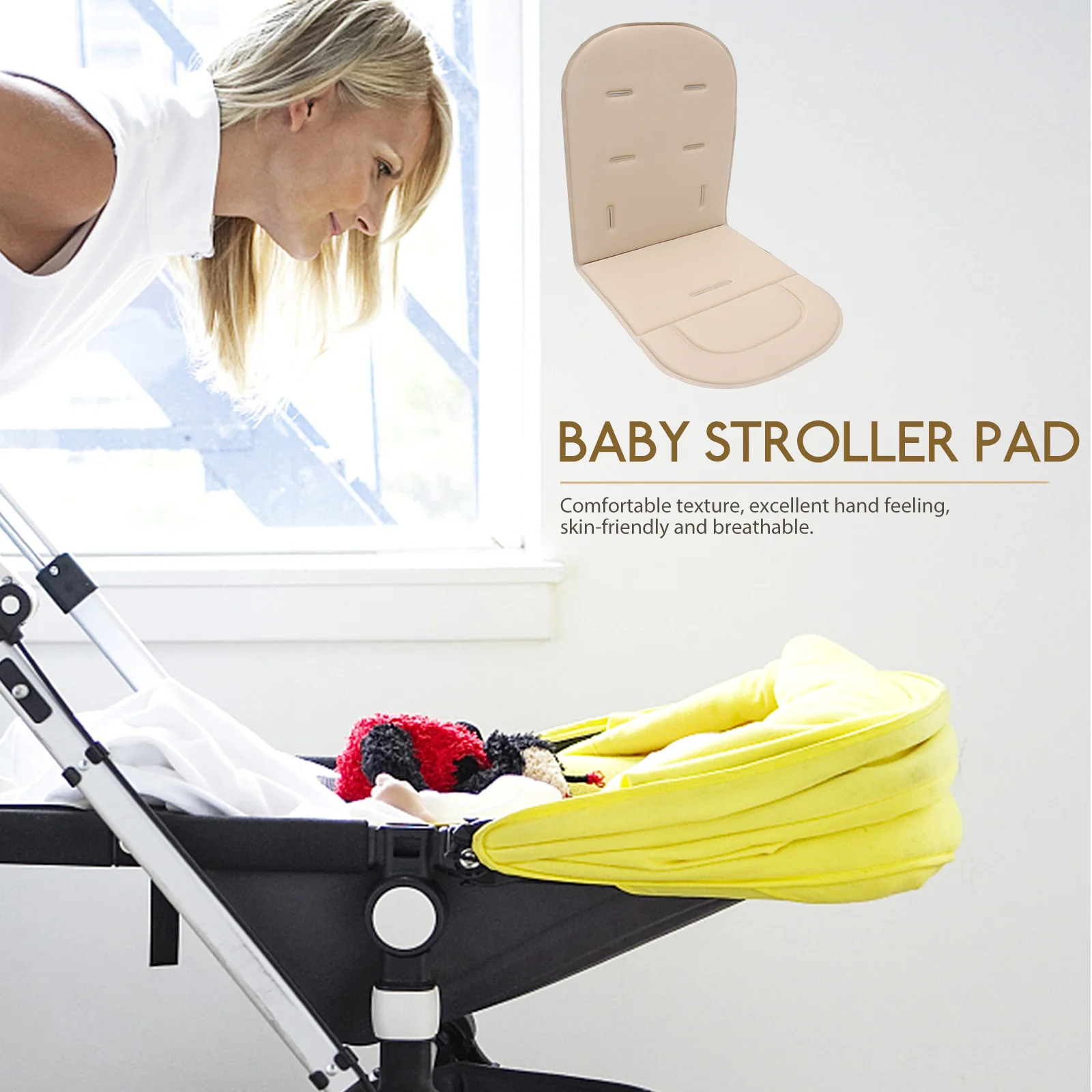 

Baby Stroller Cotton Pad Cushion Seat Universal Accessories Shallow Khaki Soft Breathable Reusable Washable Comfortable Texture