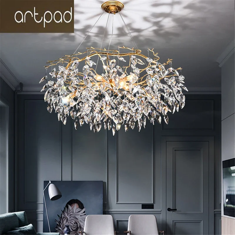 Ceiling Chandelier Lighting Long Crystal Hanging Lamps for Ceiling Luxury Living Room (There are Crystals Sold Separately)