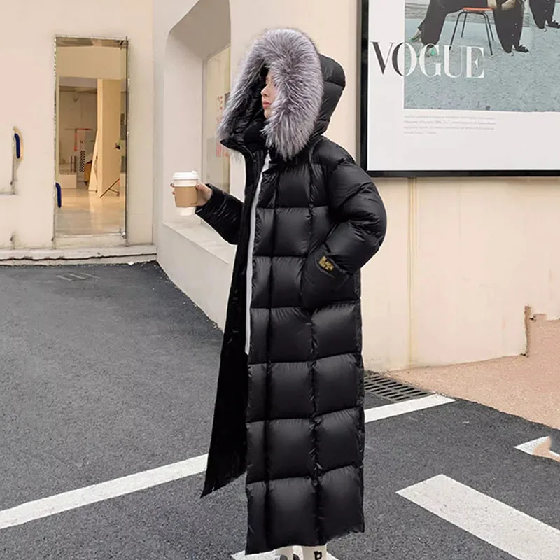 Overcoat Silver Fox Fur Collar Women Down Jacket 2023 New Winter Warm Hooded Elegant High Quality  Fashion Women Down Jacket Y25