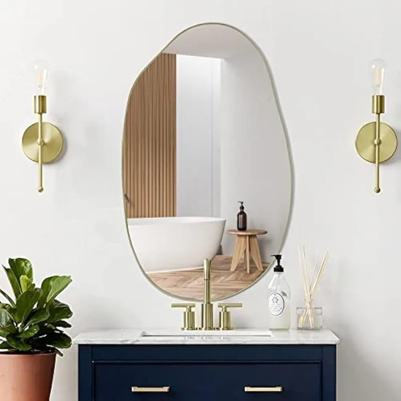 Irregular Wall Mirror, Asymmetric Mirror, Unique Shape Mirror,Living Room,Bathroom,Bedroom Entrance Gold Modern Mirror,33.5x20.5