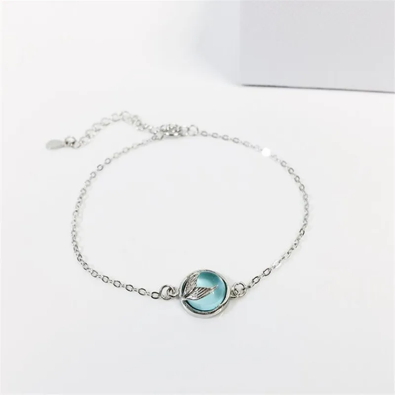 

New Fashion Flash Crystal Fish Tail Personality 925 Sterling Silver Jewelry Fishtail Blue Popular Women Bracelets SL074