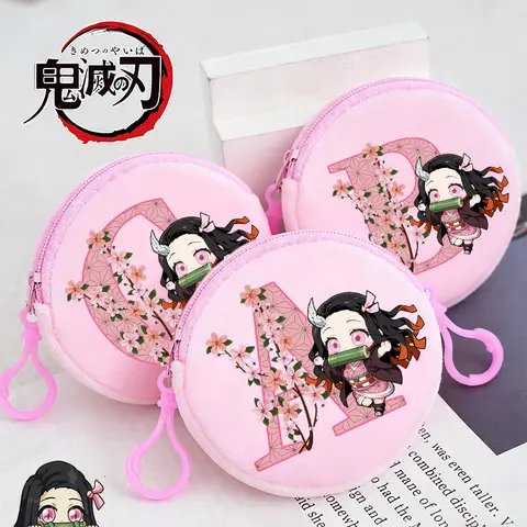 Demon Slayer Wallet Anime Figure Nezuko Coin Purse Letters Printed Key Earphones Storage Pouch Cute Round Mini Zero Wallet Gift