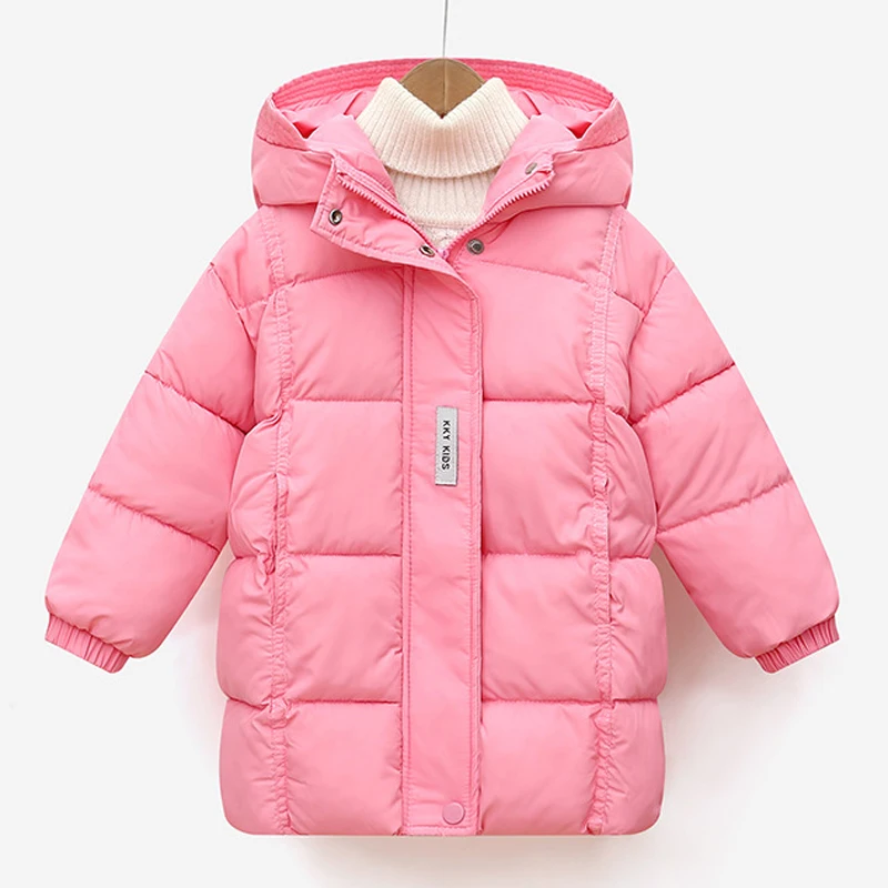 Chaqueta larga con capucha para niñas adolescentes, abrigo grueso con estampado de letras de Color sólido, mantiene el calor, prendas de vestir de algodón para niños de 3 a 10 años, invierno, nuevo