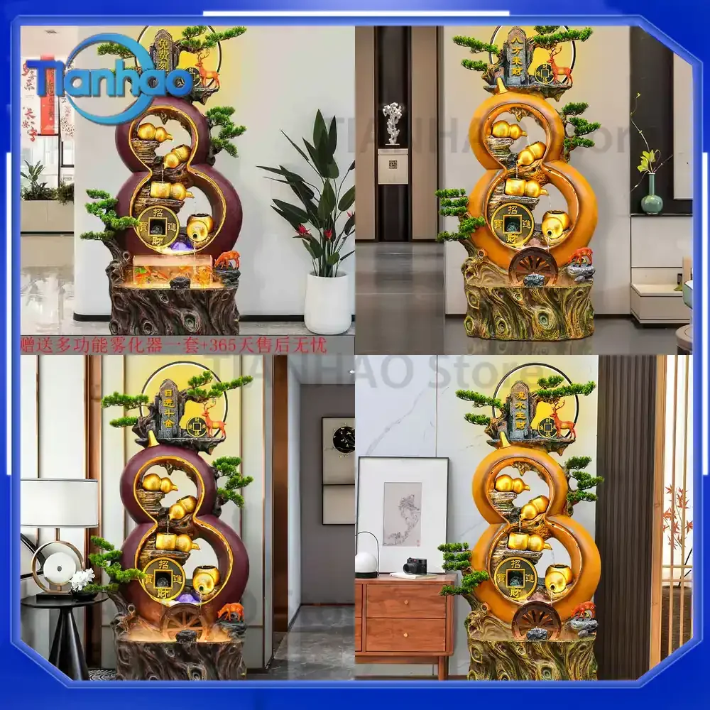 Fuente de Agua Decorativa de Pie con Forma de Calabaza de la Suerte, Gran Rocalla para el Hogar, Sala de Estar, Bola de Feng Shui, Acuario, Regalo de Inauguración
