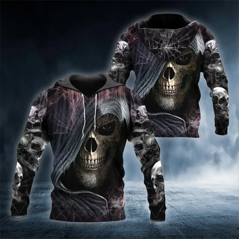 3D Print Hoodie Skull Graphic darkness New Style Casual Pullover Autumn Comfortable Oversize Loose Men's Sweatshirt Clothing