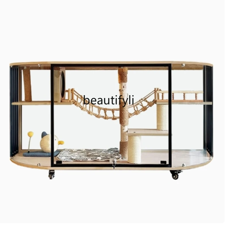 

Panoramic cat villa curved light luxury high-end cat cage household climbing frame house cat house rabbit cabinet