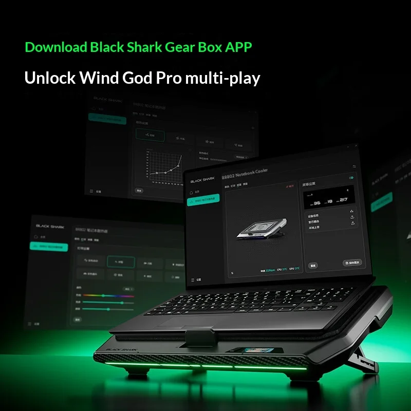 Laptop Cooling Pad 18X Airflow Low Noise RGB Screen Game Stand Suitable for Gaming Notebooks