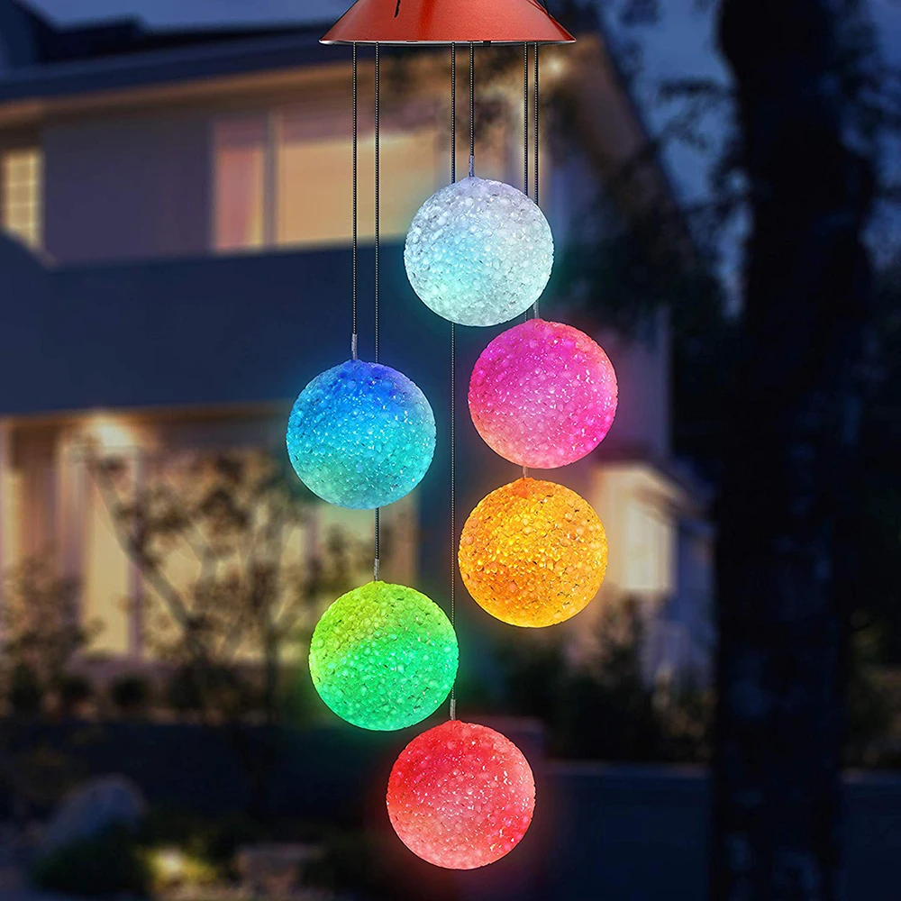 LED Solar Wind Chime Portable Color Crystal Ball Wind Chime Lights Color Changing Waterproof Hanging Solar Light For Home Garden