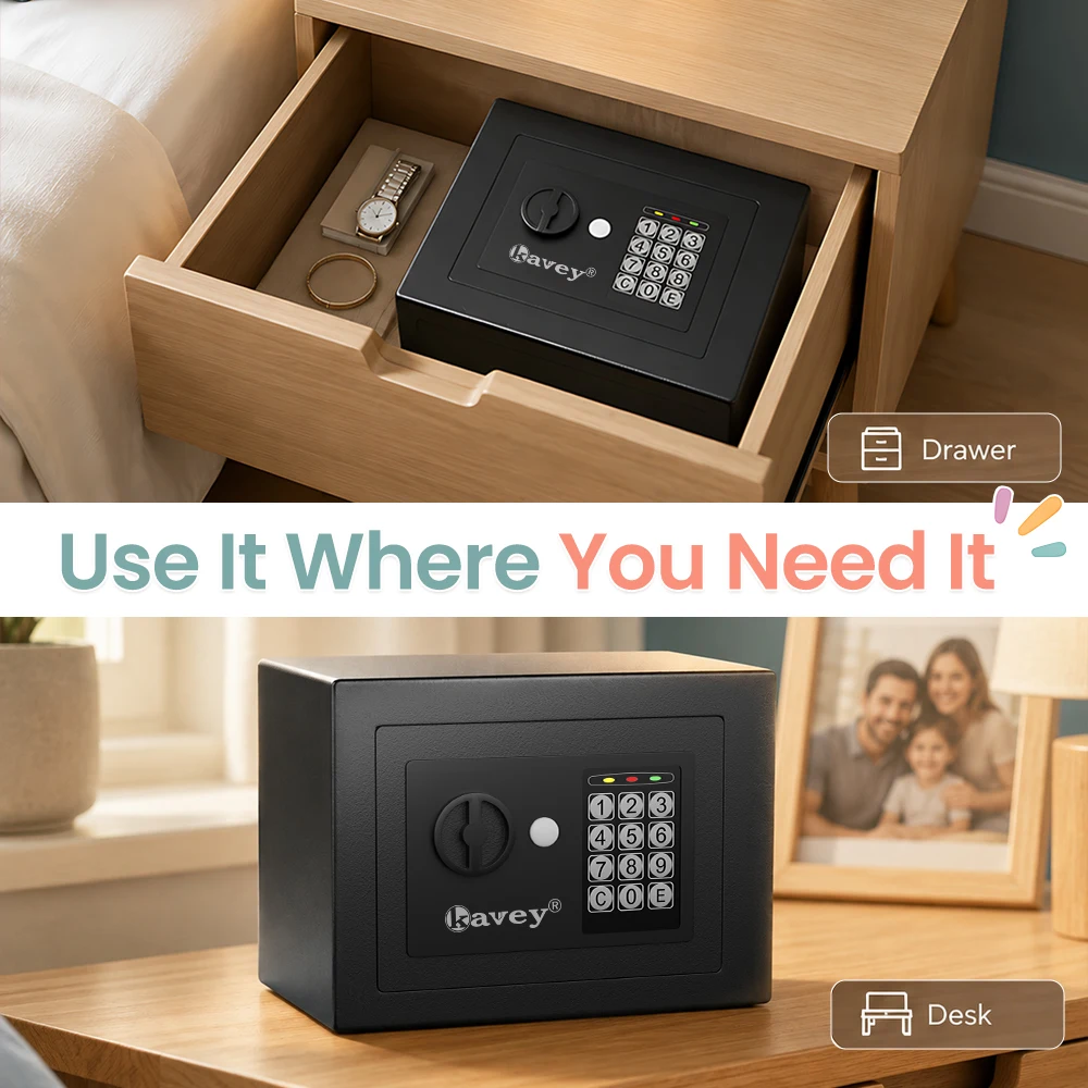 Digital Security Safe Box for Home, Electronic Keypad Lock Box for Money, Jewelry, Important Documents and Guns, Emergency Spare Keys, Mountable Personal Safety Safe for Home, Office, Hotel & Household Storage view 6