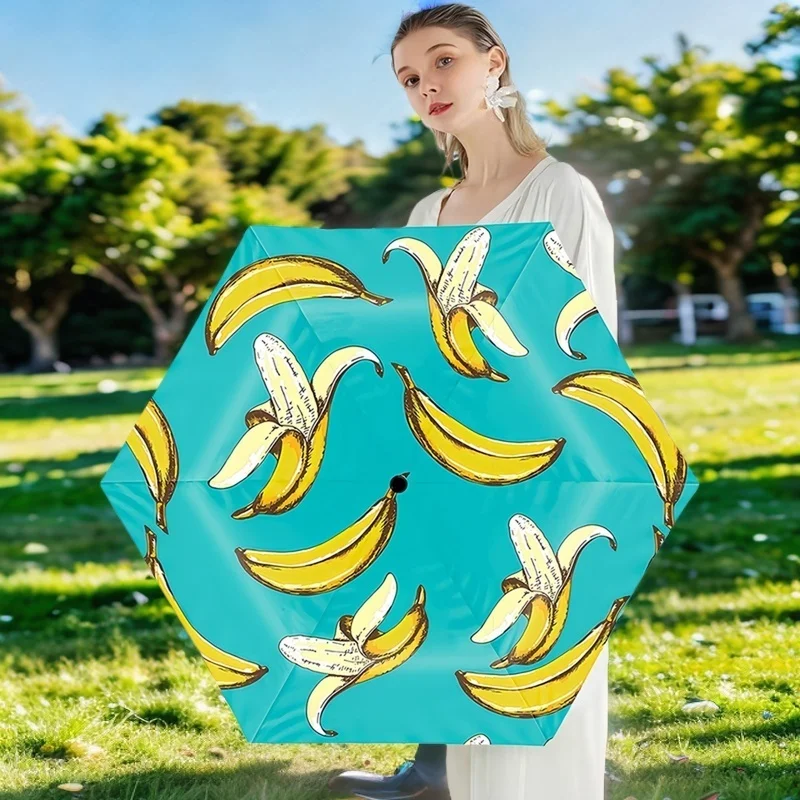 1pc Ultra light portable mini folding umbrella banana pattern creative fun uv protection sunscreen pocket parasol for women