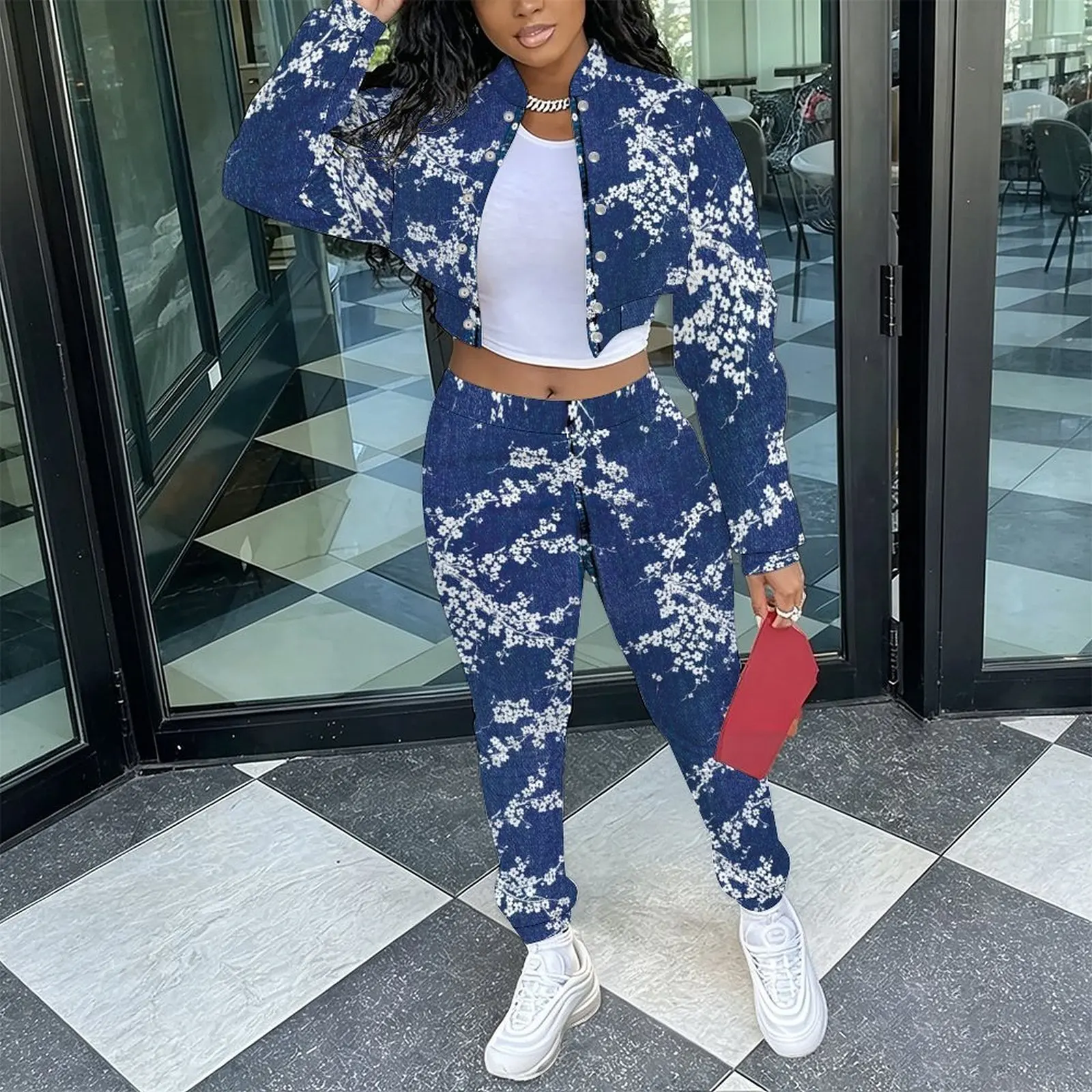 Female Elegant Sexy 2‑Piece Outfit Retro Slim Fit Long Sleeve Jacket   Everyday Commuting Vacation Fashion Long Pants