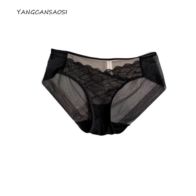 

Silk Ultra-thin Hip Wrap Women's Underwear Natural Mulberry Silk High Elasticity Seamless Lace Patchwork Sexy Triangle Pants