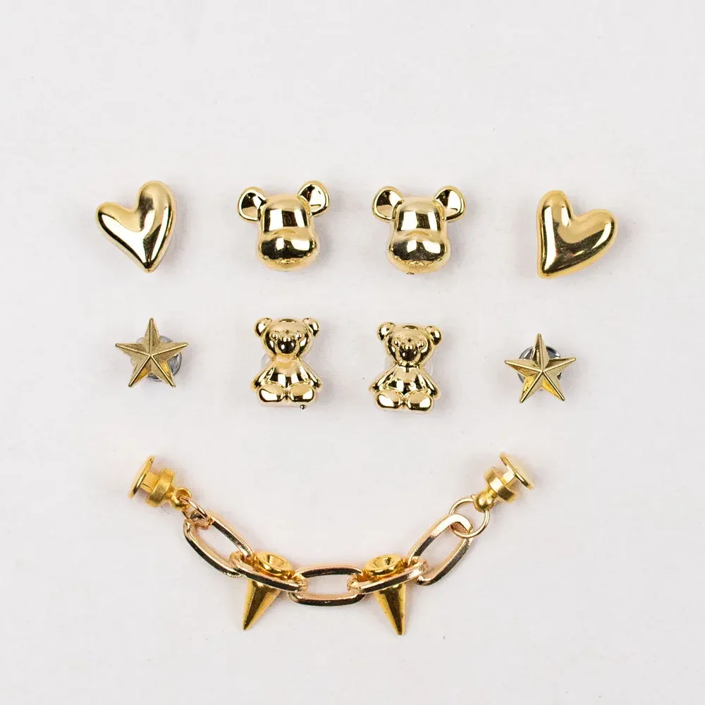 Shoe Charm DIY Pins Fashion Metal Chain Riveted Decoration Buckle for Hole Shoe Charms Set Accessories Kids Girls Gift