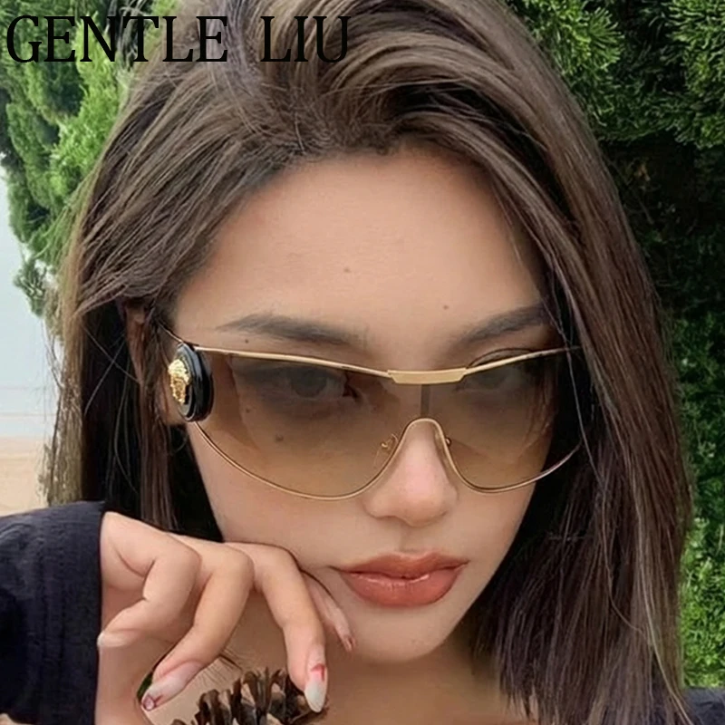 

One-Piece Shield Sunglasses Women 2026 Luxury Brand Vintage Y2K Punk Windproof Eyewear Wrap Around Sports Goggle Ladies Shades