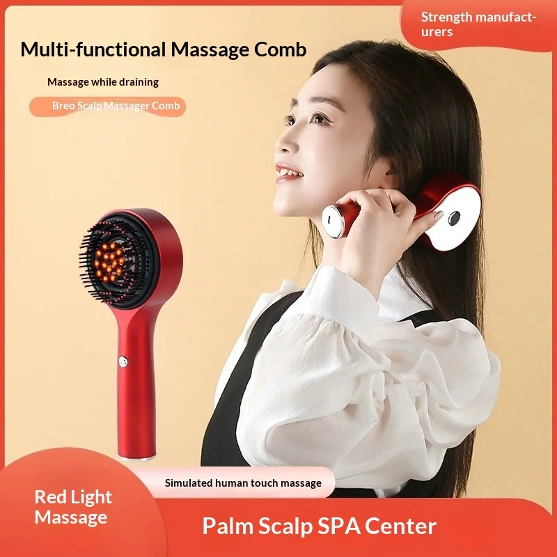 Pente de massagem elétrico vibratório para terapia de luz vermelha, escova para couro cabeludo, anti-perda de cabelo, pente de massagem com óleo essencial de luz vermelha, cuidados com os cabelos