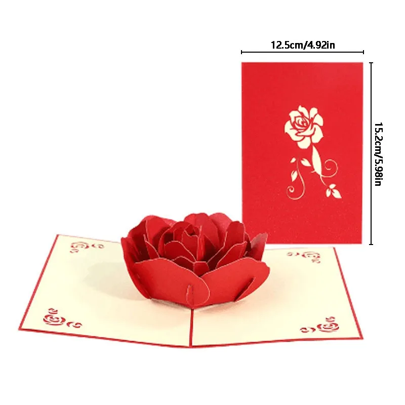 1PC 3D Stereo Rose Greeting Cards Wedding Invitations Blessing Cards Couple Gifts Romantic Roses Love Greeting Cards