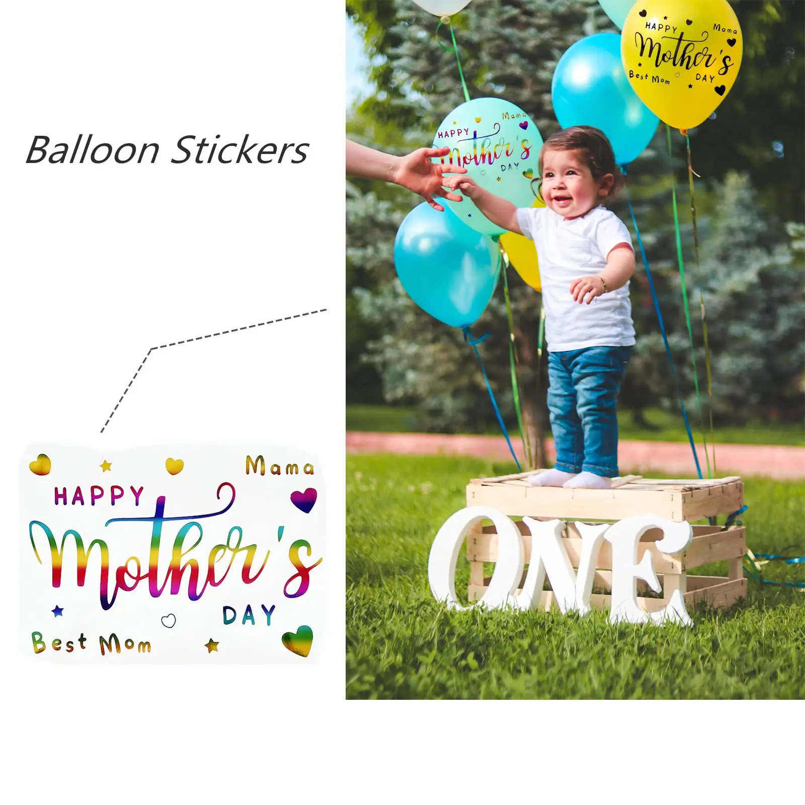 6pcs Mother\'s Day decorations Happy father Balloon Stickers Gold Black DIY ballons stickers Mother Birthday Party Decoration