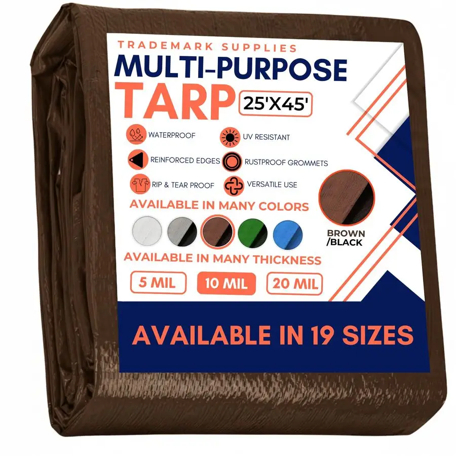 

Waterproof Tarp Heavy Duty 10 Mil Thick Poly Tarpaulin Ideal for Canopy Tents, Boats, RV or Pool Covers Multipurpose Protective