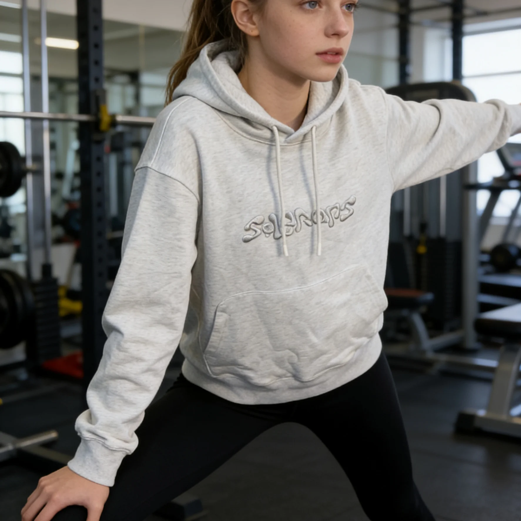 

e White Exercise Hoodie Women's Embroidered Loose Slimming Fitn Casual Wear Pullover Cotton Spring Summer New