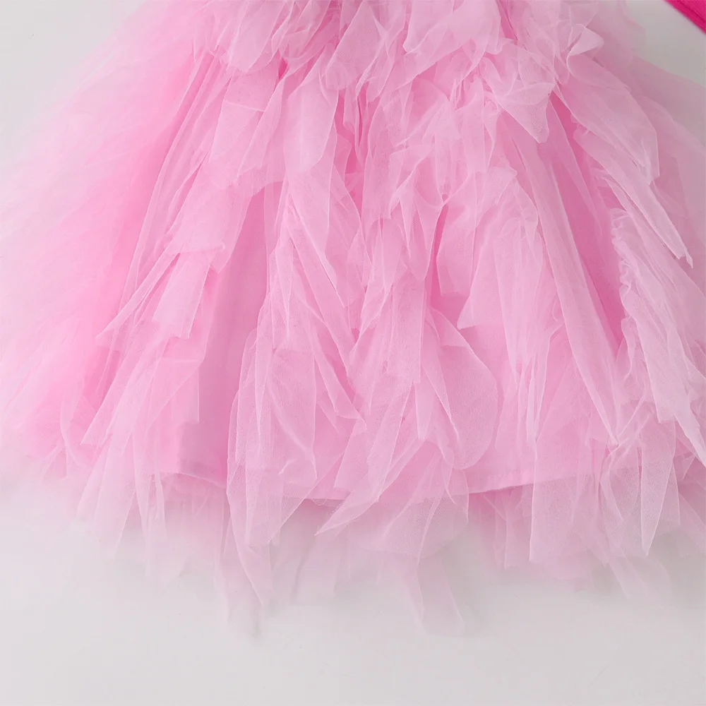 Rosa Strick-Tüllkleid für Kinder, Mädchen Weiches Baumwoll-Langarmkleid, Flauschiges Mesh-Tutu-Kleid, Mädchen Geburtstagsparty Süßes Elegantes Alltagskleid – Detail 11