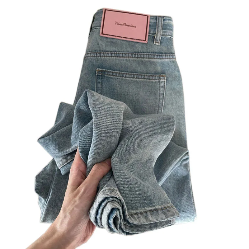 Dżinsy damskie Basics Pełna długość Proste spodnie z szerokimi nogawkami Wysoka talia Kieszenie Guzik Jednolity kolor Vintage Spodnie Casual Denims