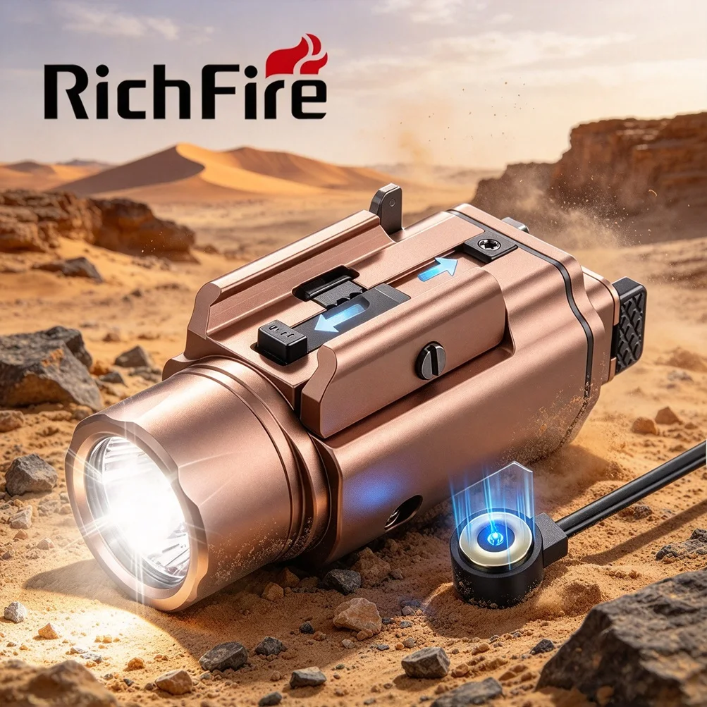 Richfire Magnetic Rechargeable Pistol LED Flashlight LED 1600Lumen Tactical Torchlight for 1913 & GL Rail Taurus