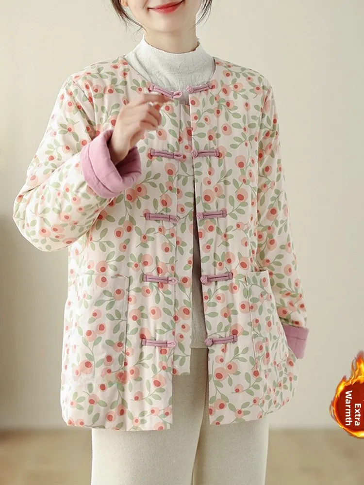 

Thiened Cotton Jaet, новое китайское женское зимнее пальто свободного кроя с цветочной вышивкой, теплая хлопковая верхняя одежда, маленький хлопок...