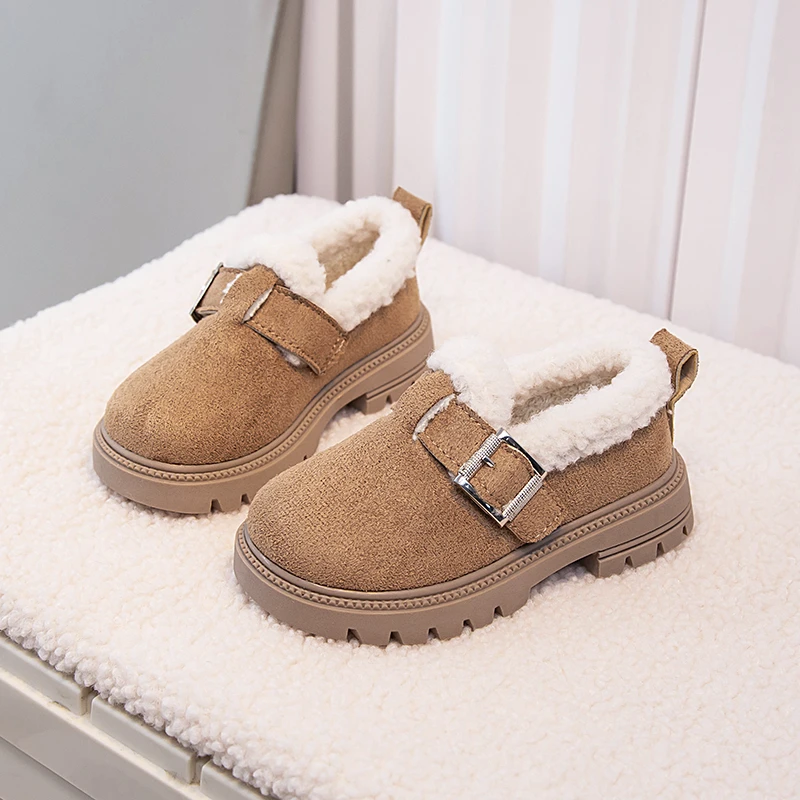 Kids Winter Shoes Plush Thicken Warm Girls Boots Retro Suede Low Top Cotton Shoes Soft Anti Slip Snow Boots Flat Casual Shoes