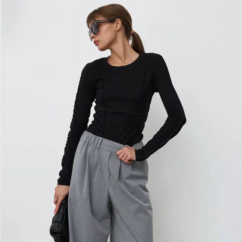 تي شيرت نسائي مستدير طويل Sve Street Sle طبقة أساسية irt ربيع 2024 Faion للسيدات عادي رقيق مادة أخرى #1