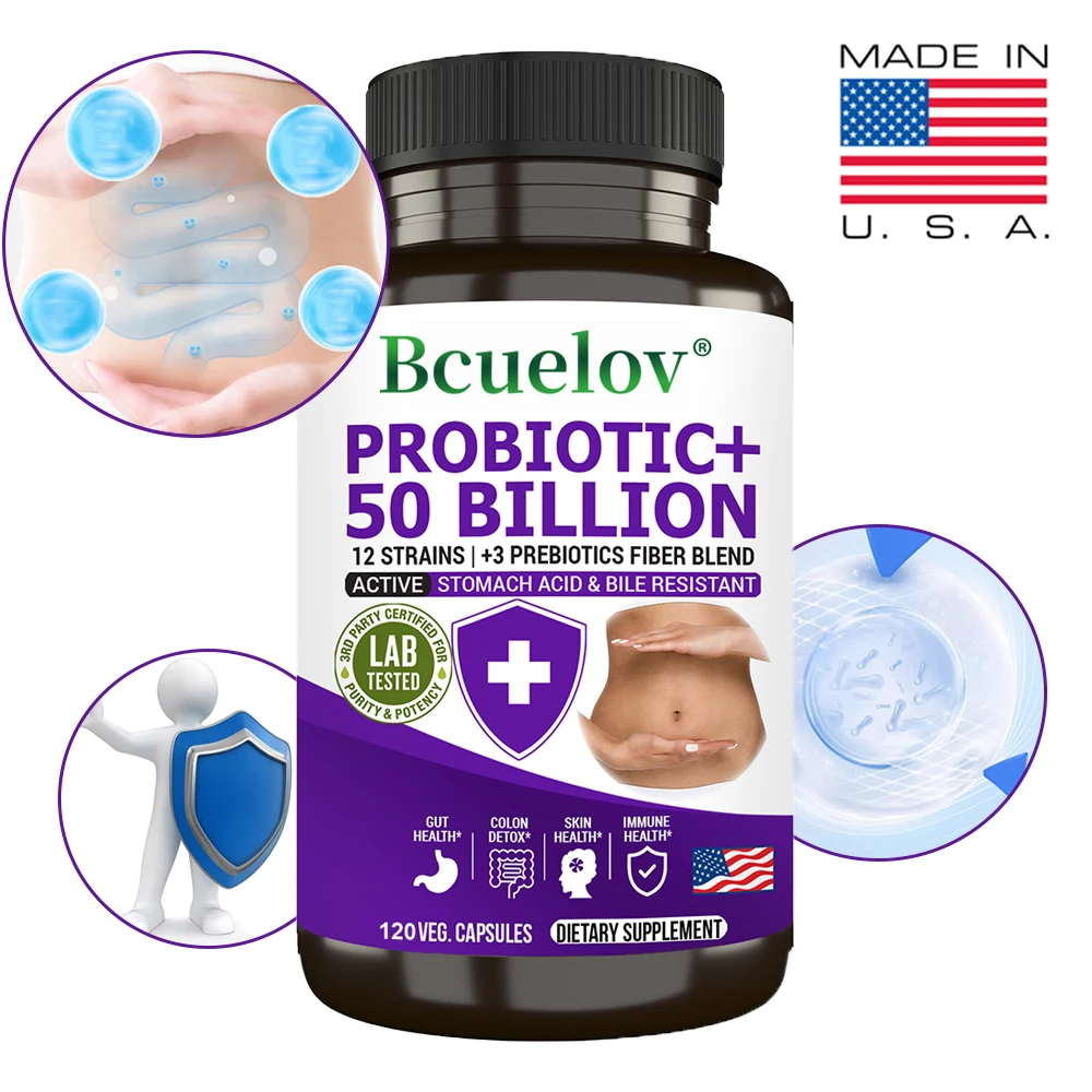 

Премиум-пробиотики Пребиотики Пищеварительные ферменты 50 миллиардов CFU - Здоровье Gut Поддержка груза Пищеварение Иммунитет 30/60/120 капсул