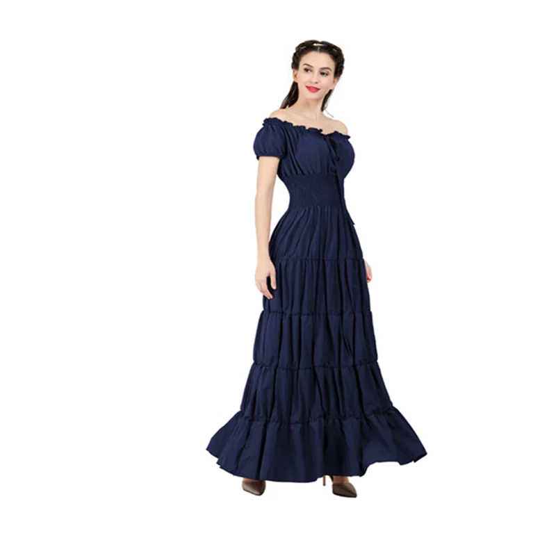 Women Short Sleeves Renaissance Island Dress ,Sexy Off Shoulder Victorian Medieval Costumes ,Retro Gown Waist Maxi Long Dress