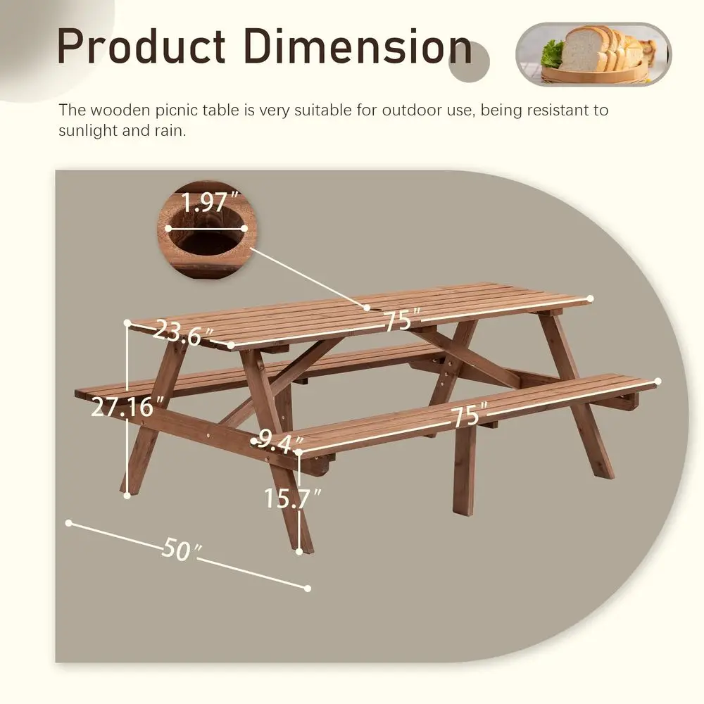 Outdoor fir wood table with built-in benches - image 3