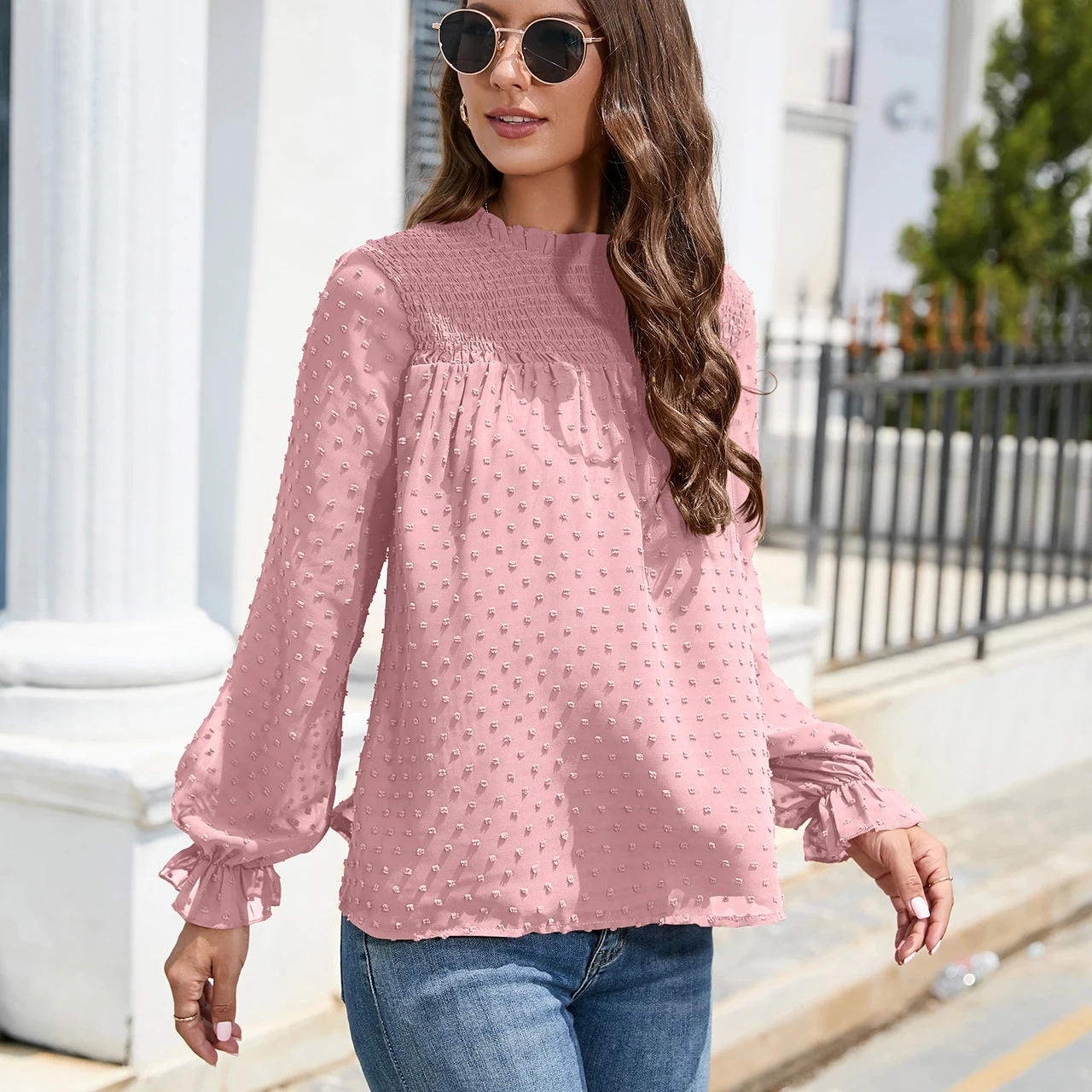 

JCLOWSEXY Loose Chiffon Shirt Long Sleeved Ruffled Shirt Loose Elegant and Youth Woman Blouses