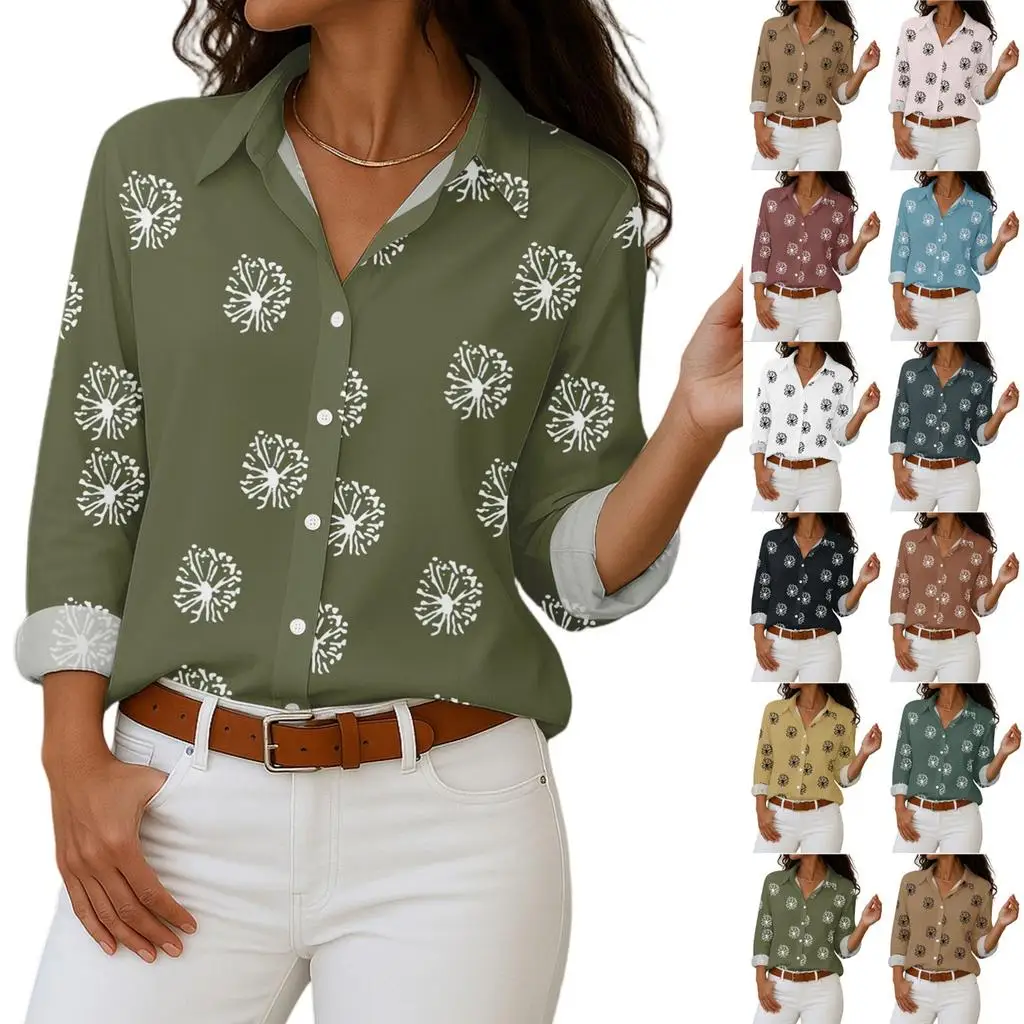 

Women's 3D Printed Dandelion Print Polyester Long Sleeve Shirt Spring and Autumn Fashion Casual Daily Wear Lapel 3D Shirt
