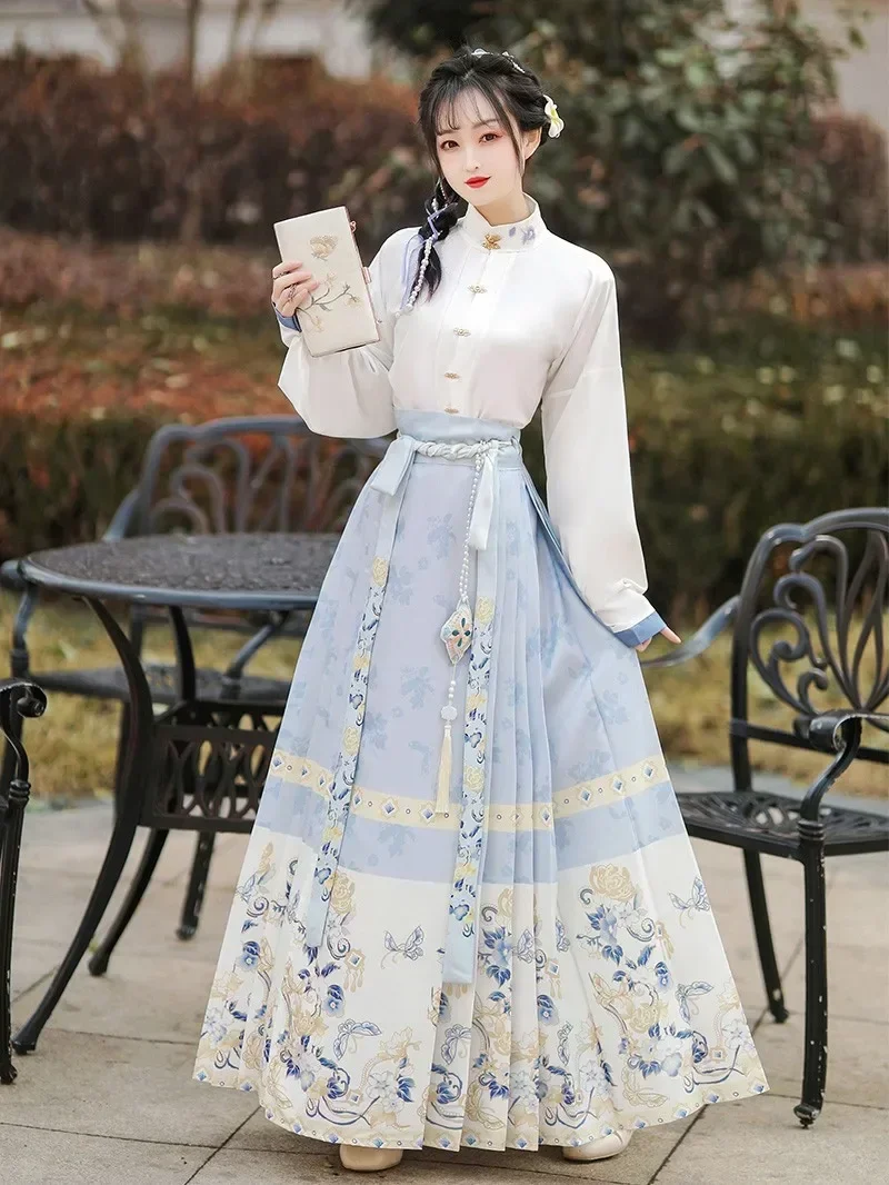 

Оригинальный комплект Hanfu, юбка, костюм китайского элемента Mamianqun, юбка с конским лицом династии Мин, древнее китайское платье для выступлений, косплей