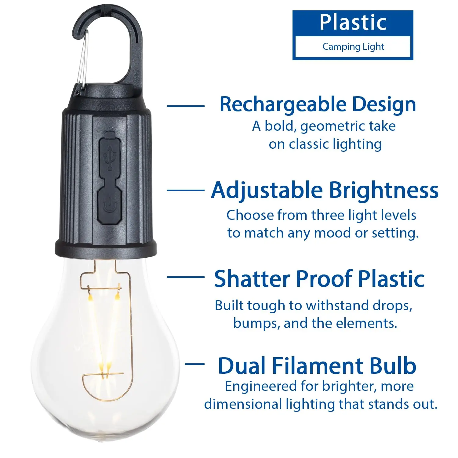 1 paquete de luces de camping recargables, bombillas LED para tiendas de campaña, color negro.
