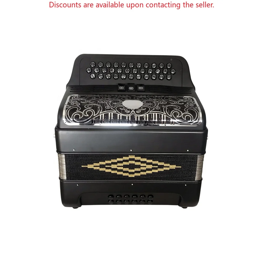 

Professional 34-Button 12-Bass 3-Registers Acrodeon JB3412C Matt Black Accordion Instrument with Black Silver Grill and Buttons
