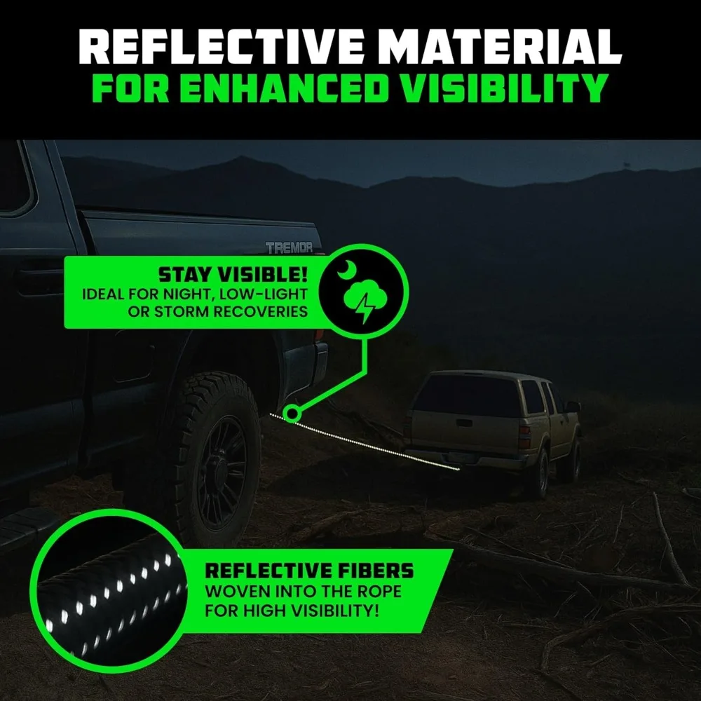 حبل سحب للانتعاش الحركي عالي التحمل للمركبات على الطرق الوعرة، مناسب لمركبات UTV وATVs والشاحنات والسيارات والجرارات - مطاطي ممتاز #5